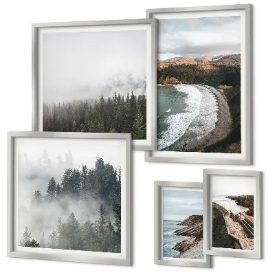 Conjunto de cuadros decorativos paisajes costeros y bosques de montaña
