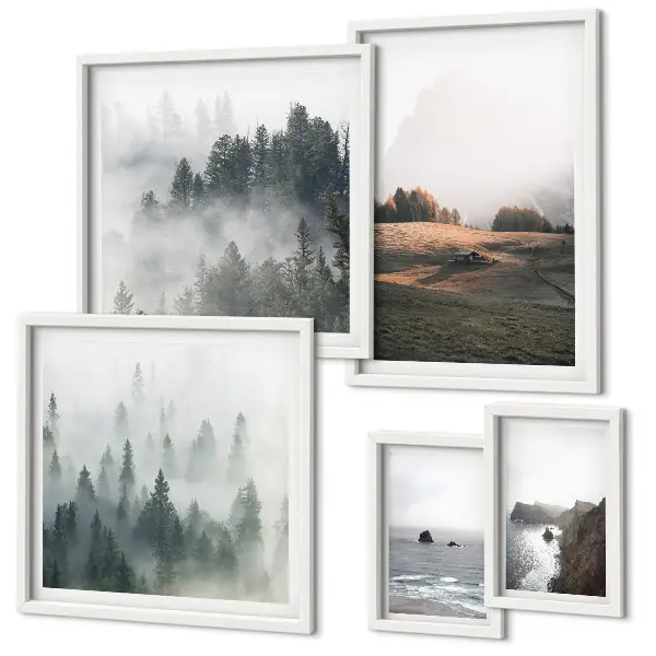 Set de 5 cuadros para salón con vistas naturales a la montaña y al mar