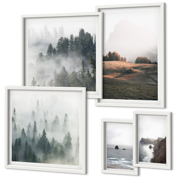 Set de 5 cuadros para salón Vistas naturales a la montaña y al mar
