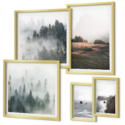 Set de 5 cuadros para salón con vistas naturales a la montaña y al mar