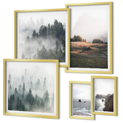 Set de 5 cuadros para salón Vistas naturales a la montaña y al mar