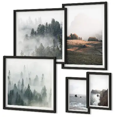 Set de 5 cuadros para salón con vistas naturales a la montaña y al mar
