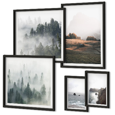 Set de 5 cuadros para salón Vistas naturales a la montaña y al mar
