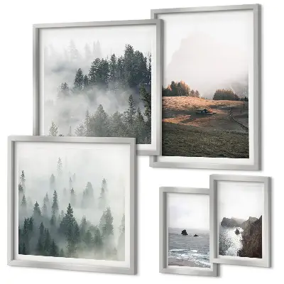 Set de 5 cuadros para salón con vistas naturales a la montaña y al mar