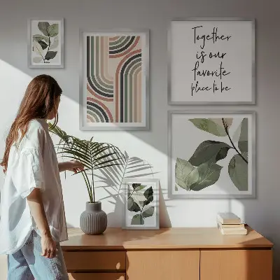 Conjunto de cuadros decorativos con elegantes detalles florales geométricos