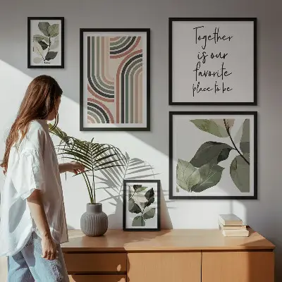 Conjunto de cuadros decorativos con elegantes detalles florales geométricos