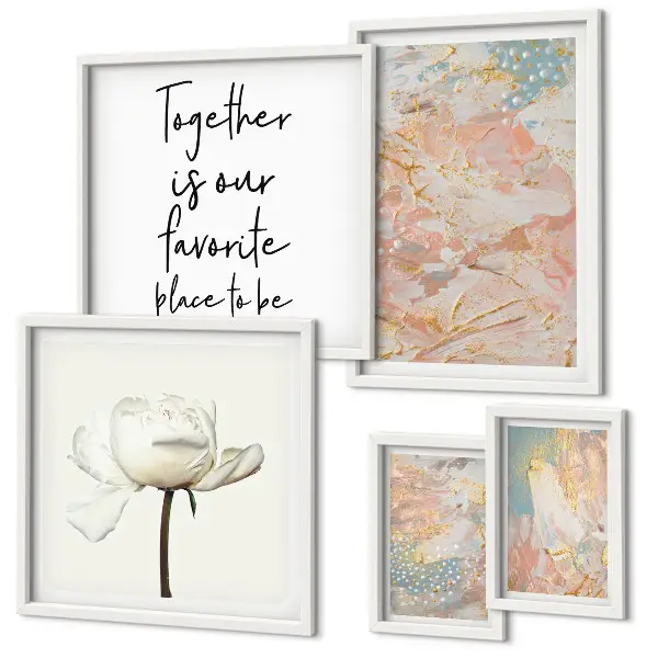 Conjunto de cuadros decorativos con flores abstractas y frases