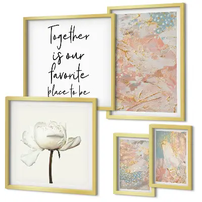 Conjunto de cuadros decorativos con flores abstractas y frases