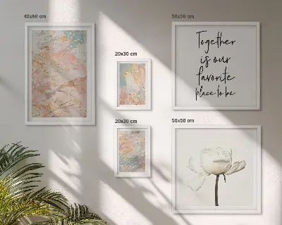 Conjunto de cuadros decorativos con flores abstractas y frases