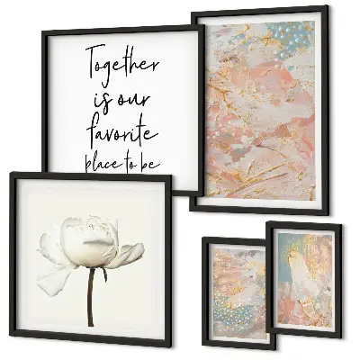 Conjunto de cuadros decorativos con flores abstractas y frases