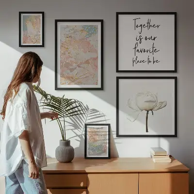 Conjunto de cuadros decorativos con flores abstractas y frases