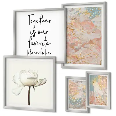 Conjunto de cuadros decorativos con flores abstractas y frases