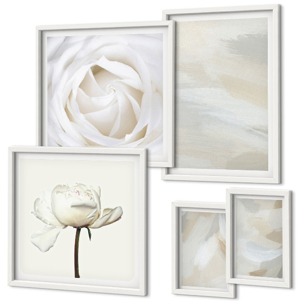 Set de 5 cuadros para salón Inspiraciones florales blancas