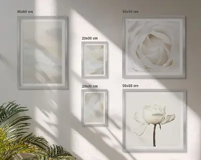 Set de 5 cuadros para salón con diseño de inspiraciones florales blancas