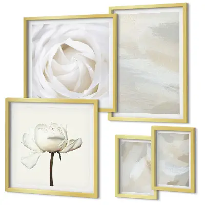 Set de 5 cuadros para salón con diseño de inspiraciones florales blancas
