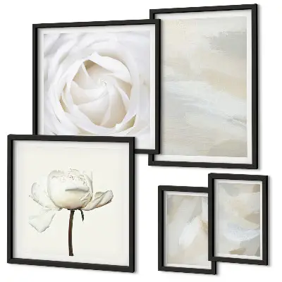 Set de 5 cuadros para salón con diseño de inspiraciones florales blancas