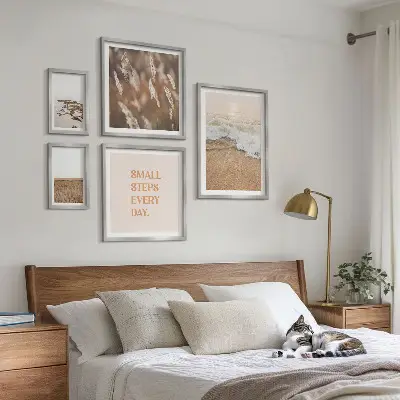 Set de 5 cuadros para salón con citas sobre paisajes costeros y la vida