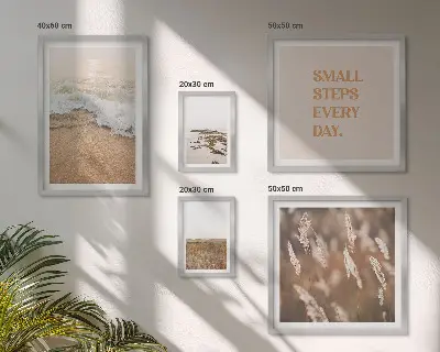 Set de 5 cuadros para salón con citas sobre paisajes costeros y la vida