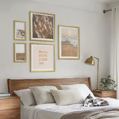 Set de 5 cuadros para salón con citas sobre paisajes costeros y la vida