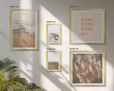 Set de 5 cuadros para salón con citas sobre paisajes costeros y la vida