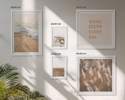 Set de 5 cuadros para salón con citas sobre paisajes costeros y la vida