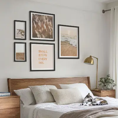 Set de 5 cuadros para salón con citas sobre paisajes costeros y la vida