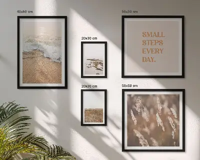 Set de 5 cuadros para salón con citas sobre paisajes costeros y la vida