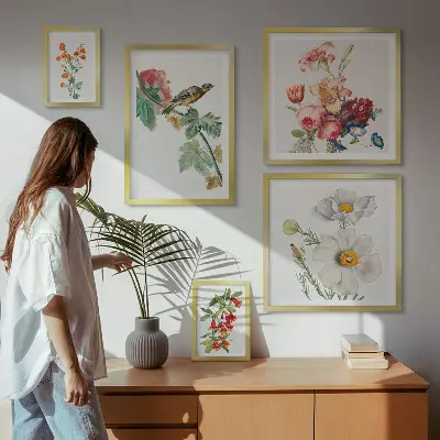 Pared galería de arte decoraciones vintage con pájaros y flores