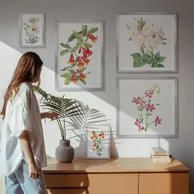 Set de 5 cuadros para salón con motivos botánicos florales