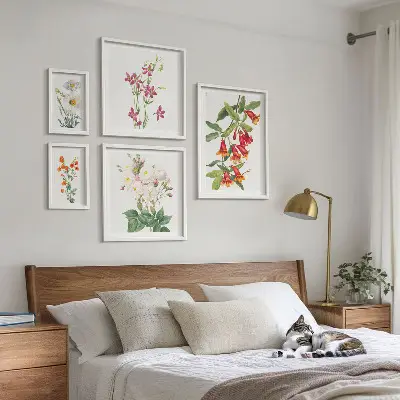 Set de 5 cuadros para salón con motivos botánicos florales