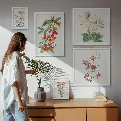 Set de 5 cuadros para salón con motivos botánicos florales