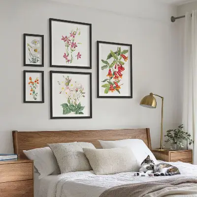 Set de 5 cuadros para salón con motivos botánicos florales