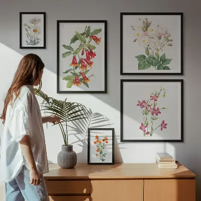 Set de 5 cuadros para salón con motivos botánicos florales