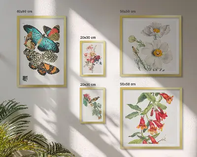 Pared galería de arte decoraciones vintage con flores, mariposas y pájaros