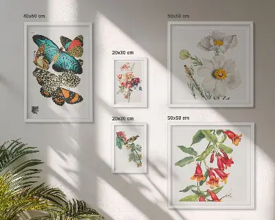 Pared galería de arte decoraciones vintage con flores, mariposas y pájaros