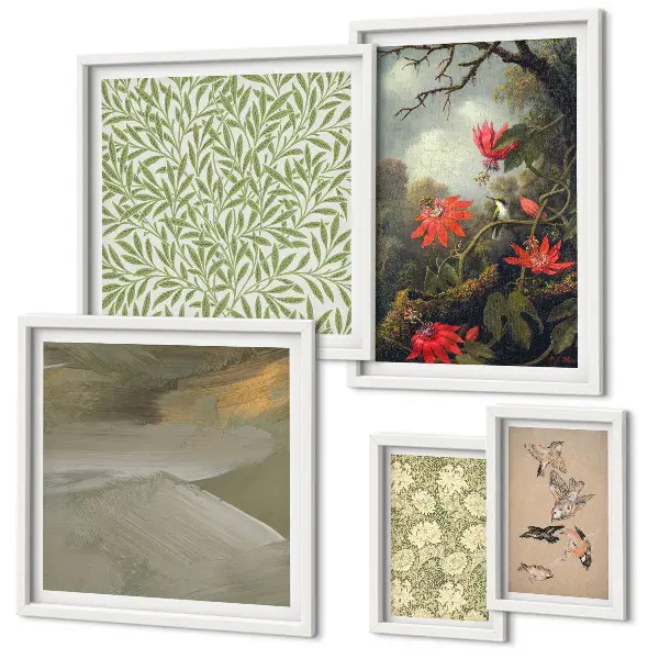 Conjunto de cuadros decorativos con diseño de flores pájaros y motivos naturales