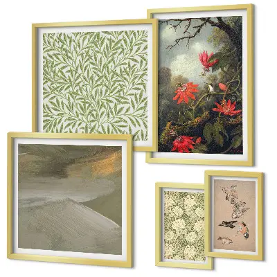 Conjunto de cuadros decorativos con diseño de flores pájaros y motivos naturales
