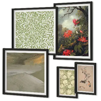 Conjunto de cuadros decorativos con diseño de flores pájaros y motivos naturales