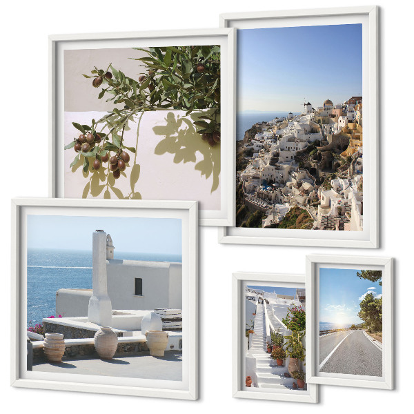 Set de 5 cuadros para salón Vistas pintorescas de Santorini
