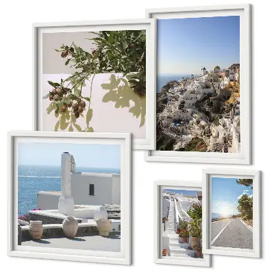 Set de 5 cuadros para salón con vistas pintorescas de Santorini