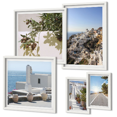 Set de 5 cuadros para salón Vistas pintorescas de Santorini