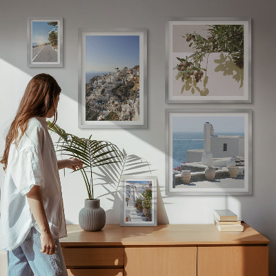 Set de 5 cuadros para salón Vistas pintorescas de Santorini