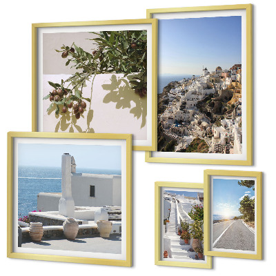 Set de 5 cuadros para salón Vistas pintorescas de Santorini