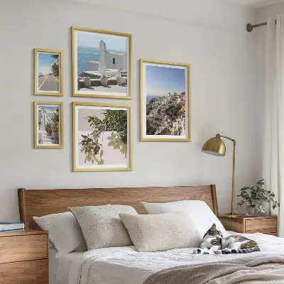 Set de 5 cuadros para salón con vistas pintorescas de Santorini