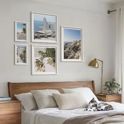 Set de 5 cuadros para salón con vistas pintorescas de Santorini