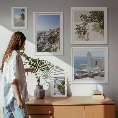 Set de 5 cuadros para salón con vistas pintorescas de Santorini