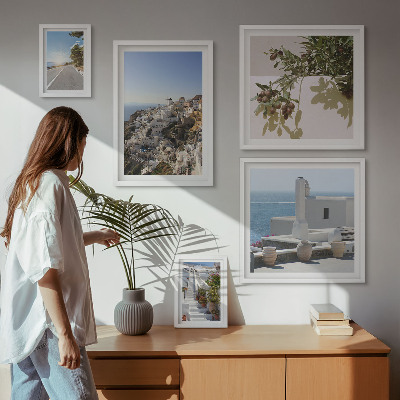 Set de 5 cuadros para salón Vistas pintorescas de Santorini