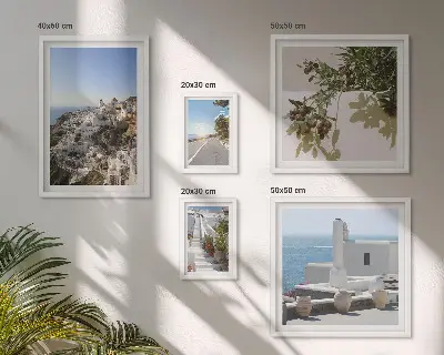 Set de 5 cuadros para salón con vistas pintorescas de Santorini