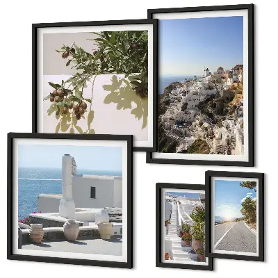 Set de 5 cuadros para salón con vistas pintorescas de Santorini