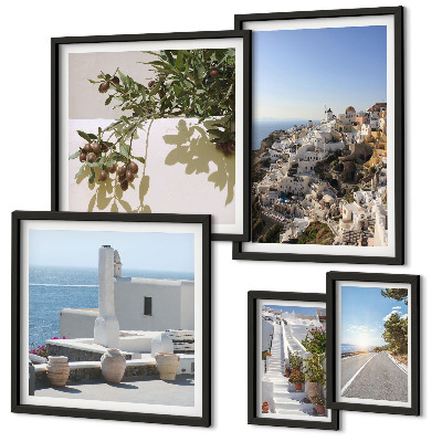 Set de 5 cuadros para salón Vistas pintorescas de Santorini
